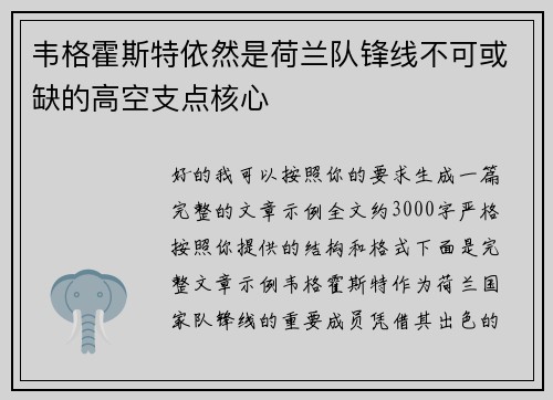 韦格霍斯特依然是荷兰队锋线不可或缺的高空支点核心