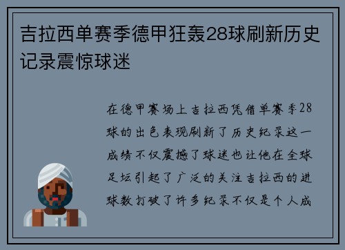 吉拉西单赛季德甲狂轰28球刷新历史记录震惊球迷